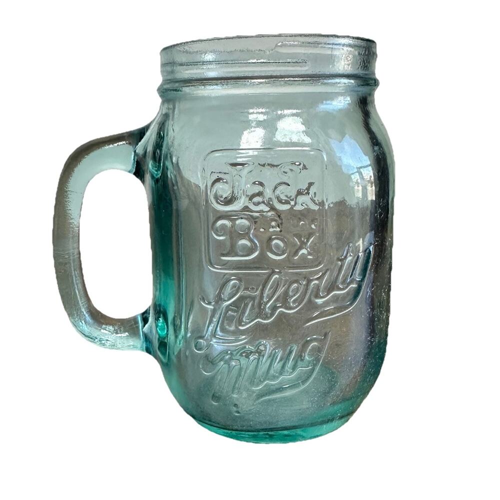 Vintage 1976 Jack In The Box Liberty Mug Bicentennial Blue Glass Mason Jar Mug